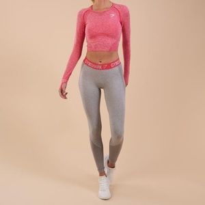 Gymshark Flex Leggings Gray Pink Logo Waistband